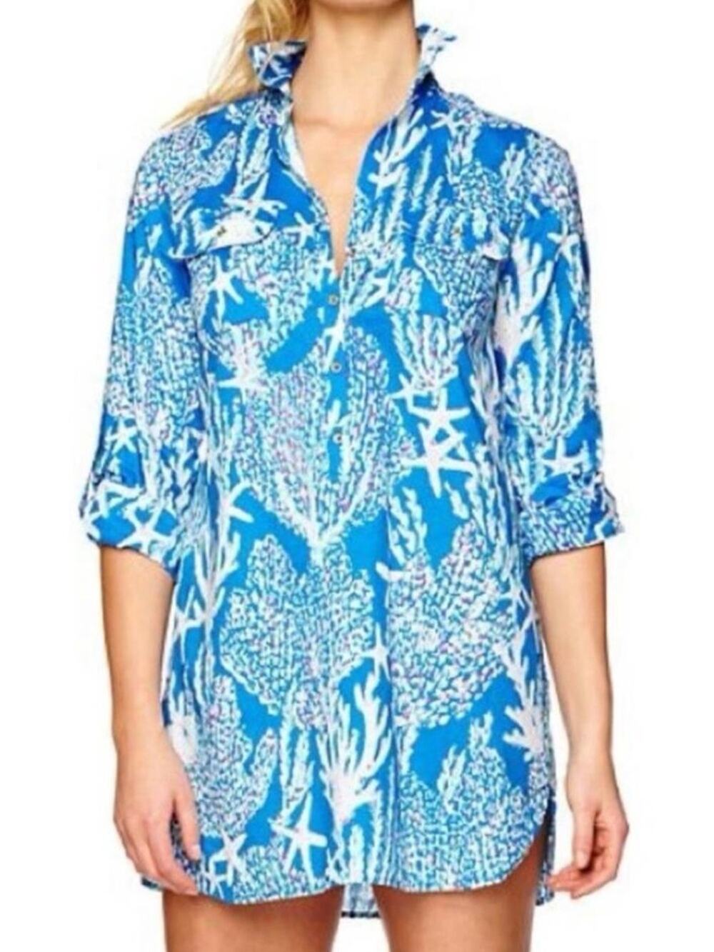 Lilly Pulitzer Captiva Brewster Blue Good Reef Resort Swim Beach Cover up Tunic
